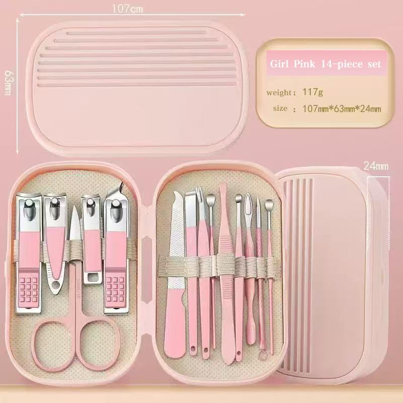 Luxury Beauty Nail Clipper Set 14-Piece Carbon Steel Durable Portable Manicure Tools Custom Logo Plastic Box for Women Nail Art
