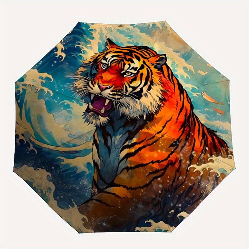 

1pc Tiger Wave Umbrella - 8-Rib Automatic Open/Close, Fashionable Compact Umbrella for Outdoor Adventures yy250813182