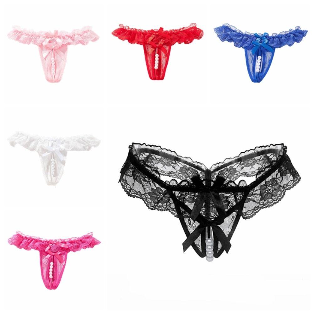Mesh Hollow Lace Pearl Panties Low Waist See-through Thong Fashion Underwear for Women  Gifts