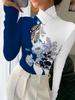 Women's Elegant Top, High-neck Long-sleeve T-shirt, Multifunctional Artistic Print, Everyday Basic Layering Shirt