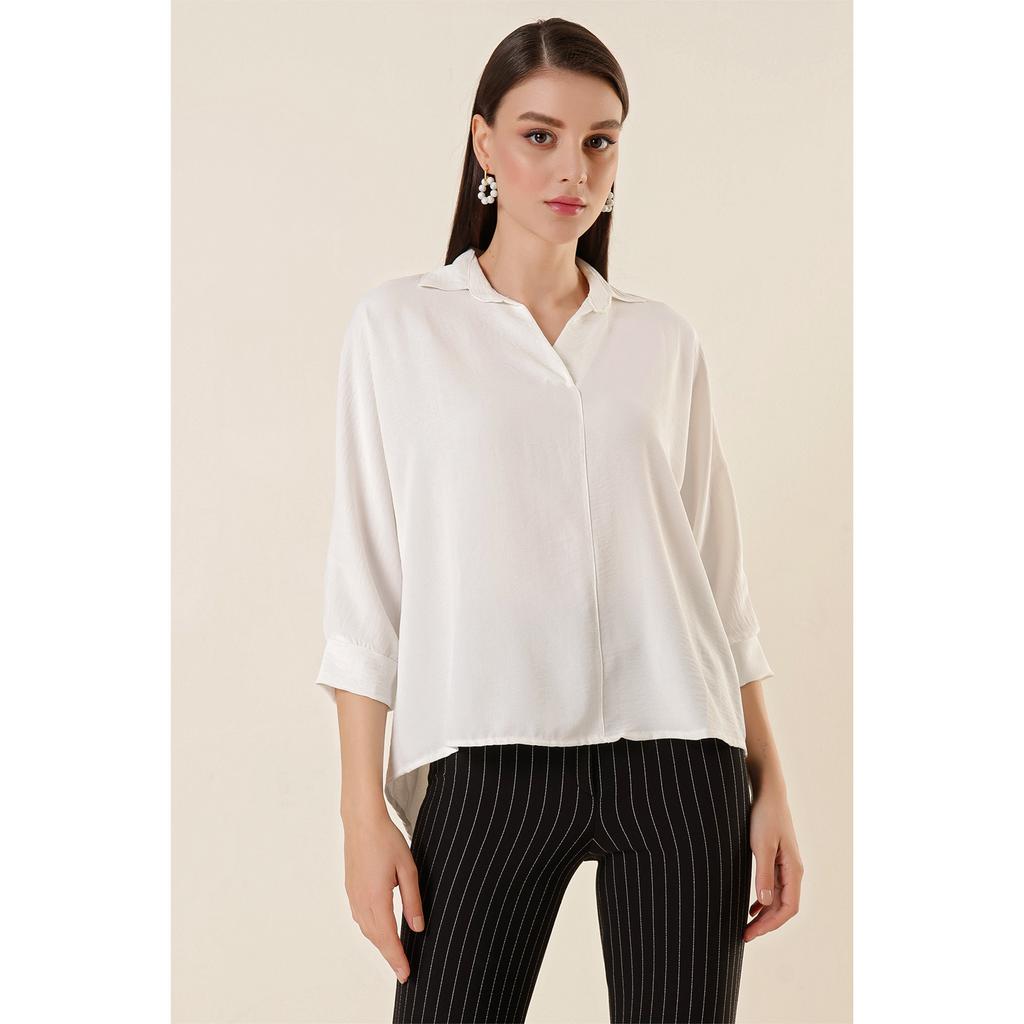 Bluzka Ayrobin z dekoltem polo i rękawami 3/4