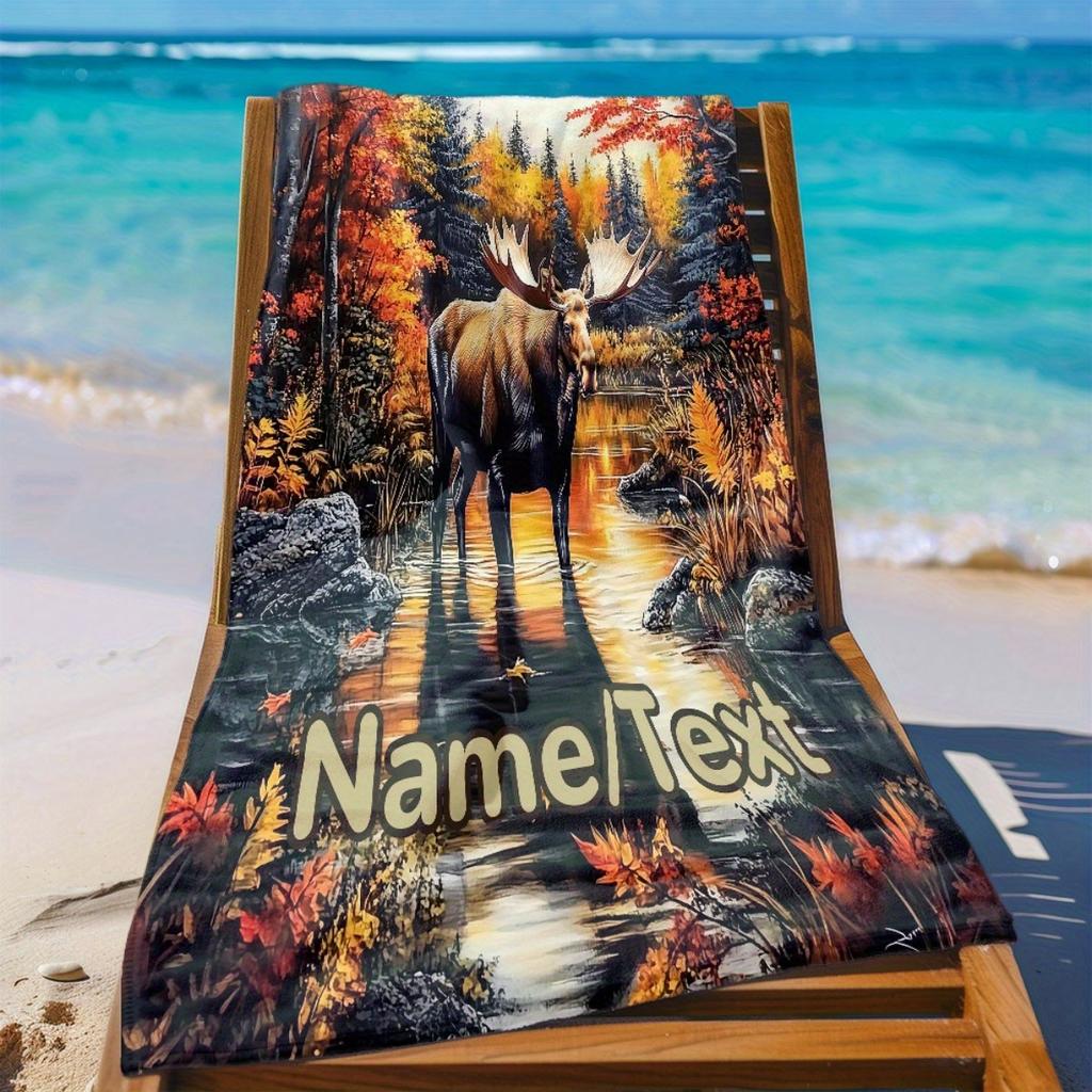 Custom Moose Beach Towel Autumn Forest Lake Design Name Quick Dry Sand Free Large Bath Towel For Swimming Pool