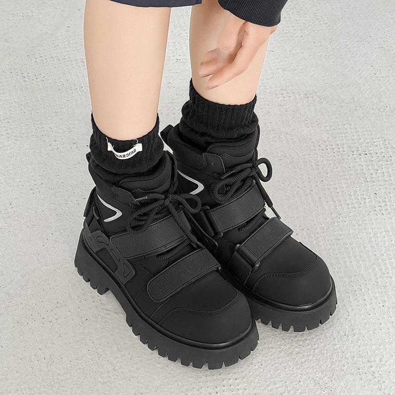 Niche autumn new Velcro Martin boots functional wind deconstruction high-top locomotive wind boots heightening boots