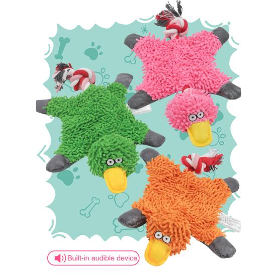 Plush Duck Dog Toy Indestructible Stuffed Animal Squeaky Toy Rope Knot Chew Toy for Aggressive Chewers Puppy Teething And Fetch Play