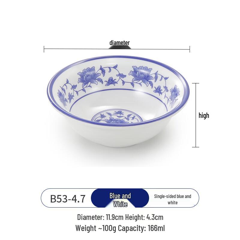 Commercial Melamine Blue  White Porcelain Style Soup Bowl