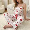 Cross-Border Heart Camisole Rib Knit Pajama Set - Women’s Two-Piece Long Pants Homewear