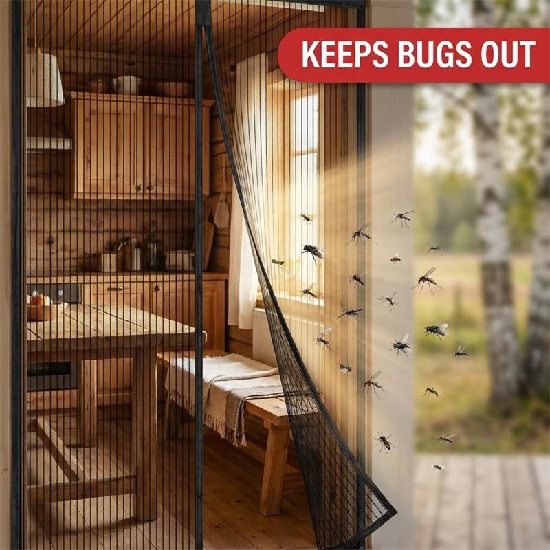 Magnetic Soft Mesh Door Curtain - No Magnetic Strip Threading, Summer Mosquito Proof, Dense Embroidered Screen