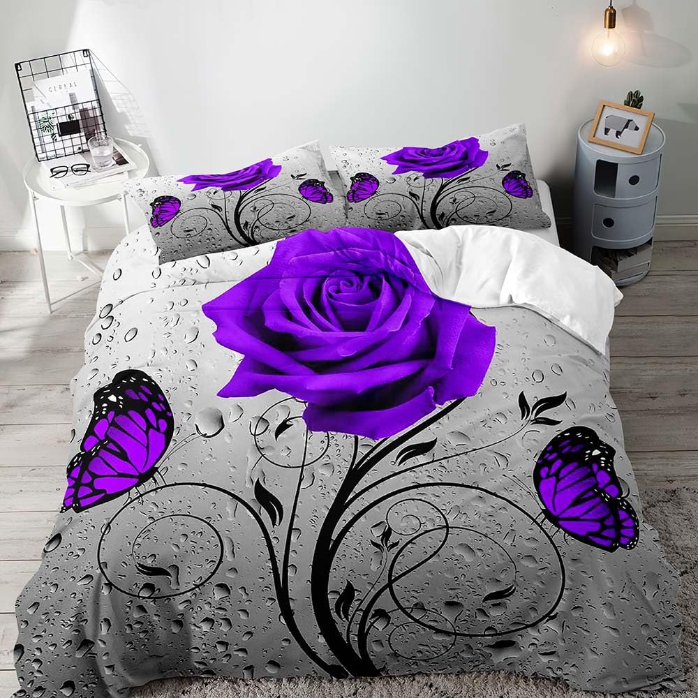

Floral Soft Duvet Cover Mid Century Aesthetic Buterfly Botanical Floral Comfortable Quilt Cover 3 Pcs Bedrom Decor Inspirational Gift for Women 135*200cm Eu-Single