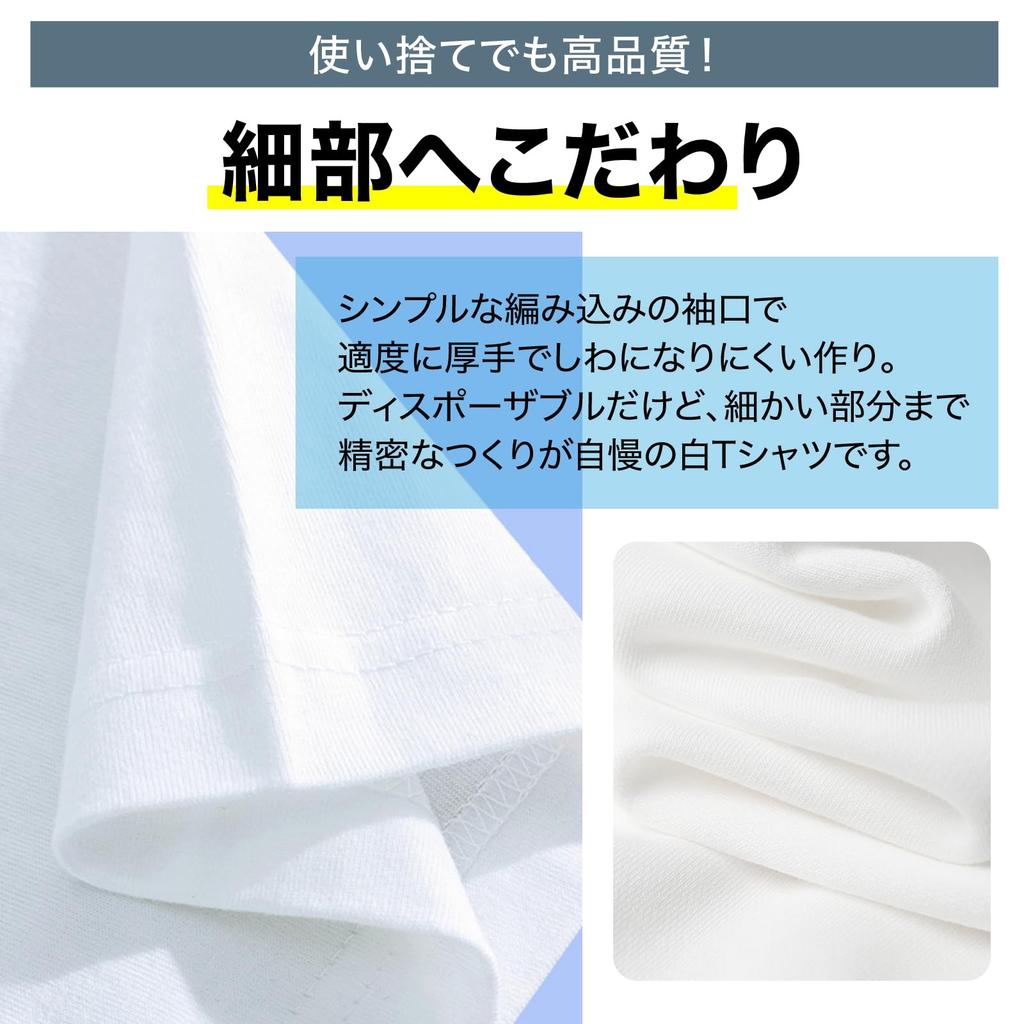 RONGUI Men's Disposable Cotton T-Shirts, 7-Pack, Individually Wrapped, Short Sleeve, Crew Neck, Plus Sizes, Suitable for Hospital Use (JP, Alphabet, 4