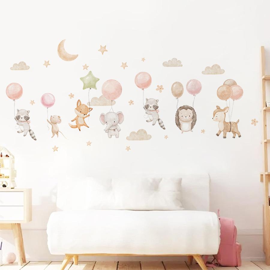 Cartoon Animal Balloon Wall Stickers for Children's Room Kids Room Wallpaper Bedroom Nursery Baby Room Decoration Decal Murals