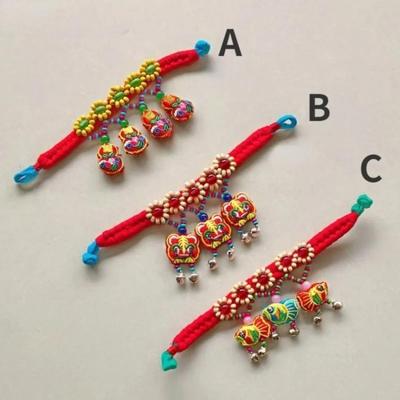 1 Pcs Chinese Ethnic Style Handmade Cloth Art Children's Bracelet Dance Performance Accessories Lucky Bracelet Braided Rope
