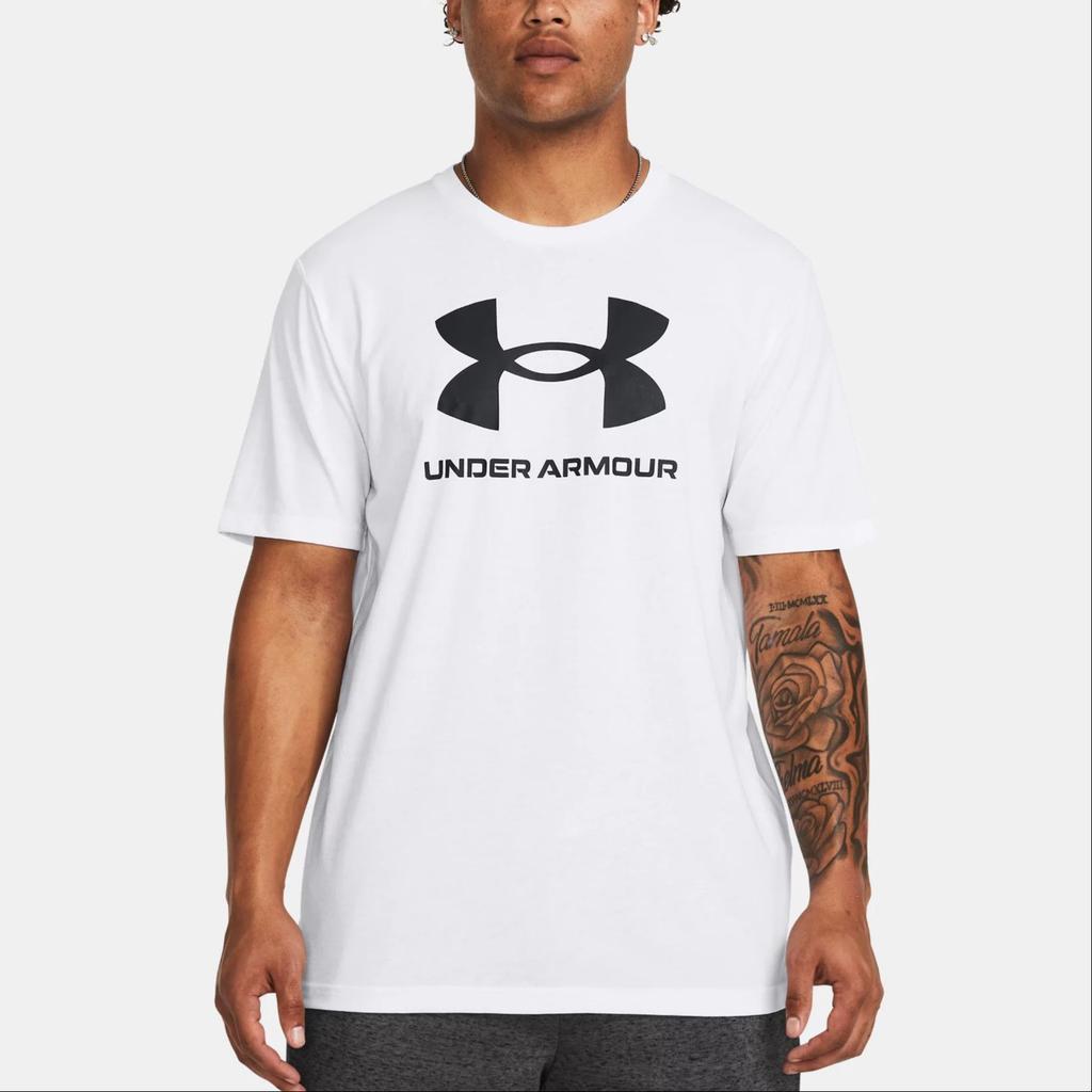 Under Armour UA Sportstyle Logo Print Crew Neck Short Sleeve T-Shirt Men Tops White 1382911-100