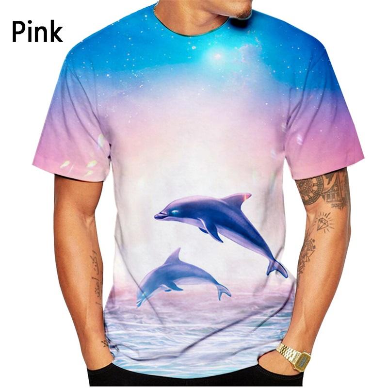 T-shirt da uomo con stampa 3D a tema delfino dei cartoni animati, casual, a maniche corte, girocollo, top, novità, carina, maglietta con delfino animale