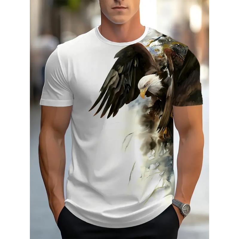 New Summer Fashion Men's 3D Printing Graffiti Pattern Loose T-Shirt Street Trendy Casual Short-Sleeved Oversized Male Clothing Eagle Patterned T-shirt