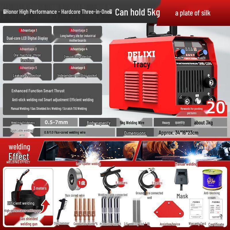 Delixi 220V Gasless MIG Welder 1200: Three-in-One Household Industrial Electric Welding Kit