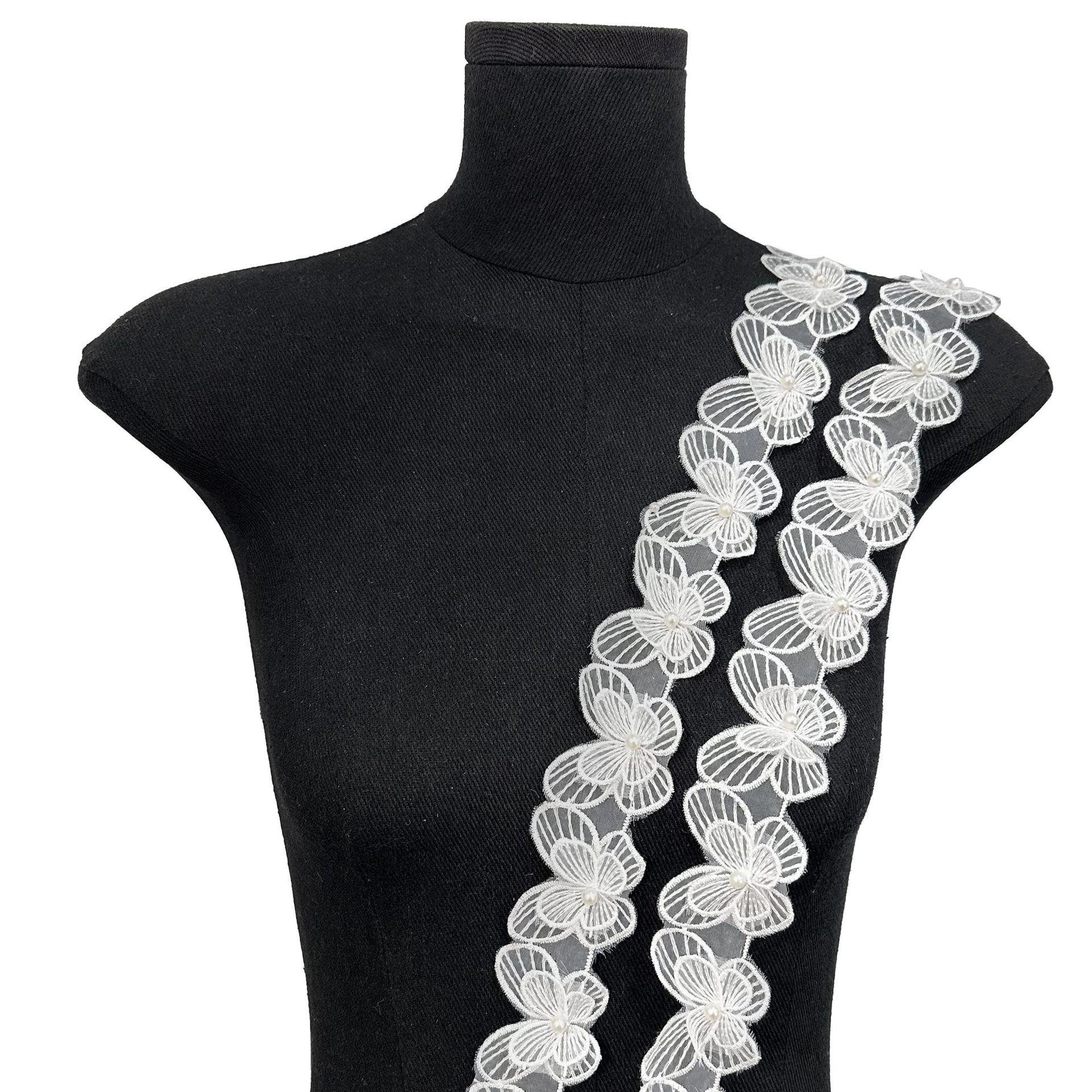 

Computer Embroidery Double-Layer Butterfly Beads Barcode Lace, Wedding Dress Children S Clothing Diy Jewelry Clothing Accessories 7445 white one size.