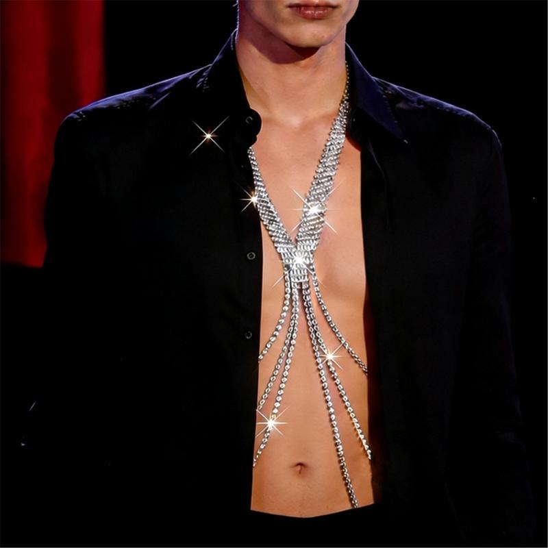 Stylish U Shape Layer Fringe Chest Necklace In Gold And Silver For Wedding Party And Cosplay Outfits