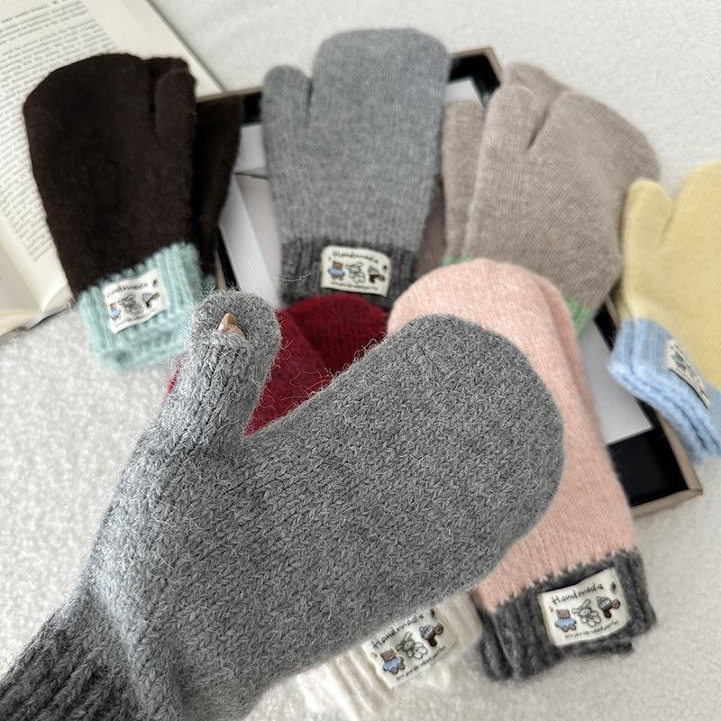 Solid Color Winter Wool Gloves Thicken WarmPlush Furry Fingerless Gloves Knitted Mittens Autumn Outdoor Hand Warmer Mittens New