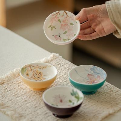 Hand Painted Famille Rose Porcelain Tea Cup Spring Summer Autumn Winter Set Chinese Gongfu Tea Ceremony Personal Cup