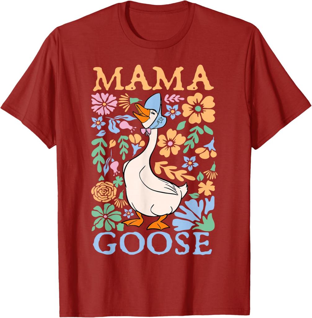 Mama Goose Floral Graphic Print Cotton T-Shirt Cute Mother's Day Casual Daily Tee