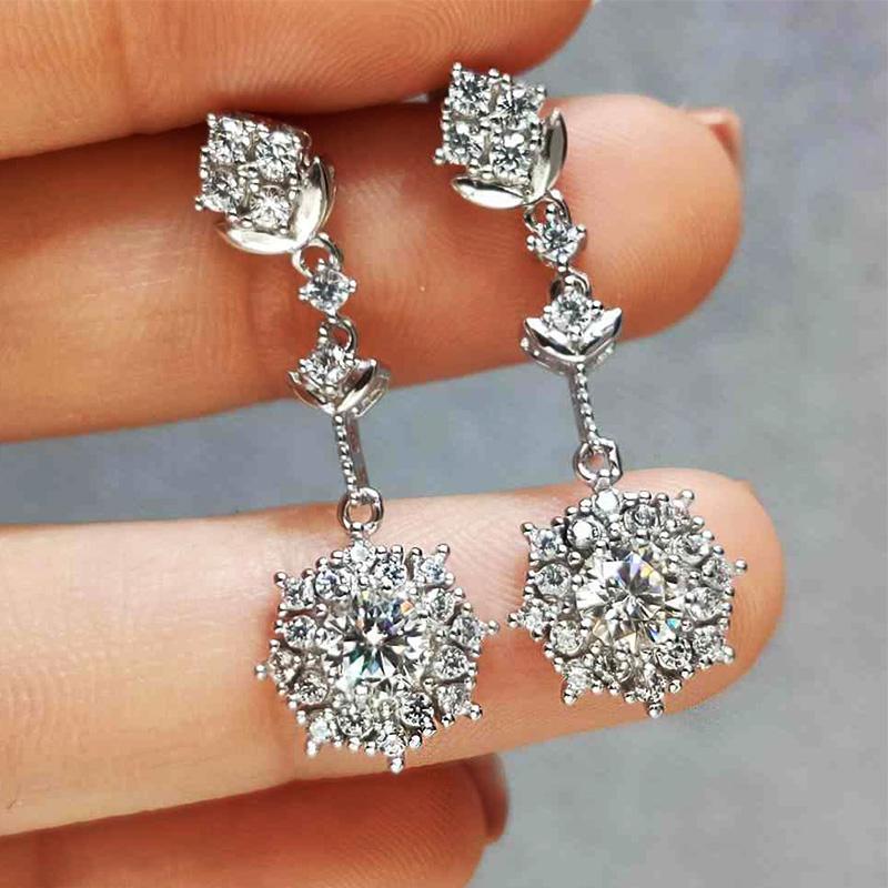 Trendy Silver Color Drop Earrings with AAA Crystal Cubic Zirconia Women Wedding Earrings for Party Jewelry New Drop Ship