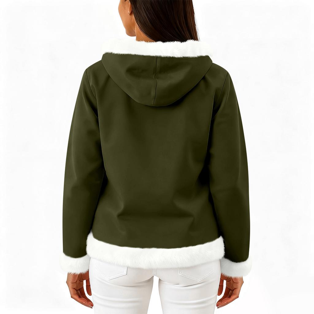 Moteriškas kasdienis madingas ilgomis rankovėmis užsegamas vilnos kardiganas su gobtuvu