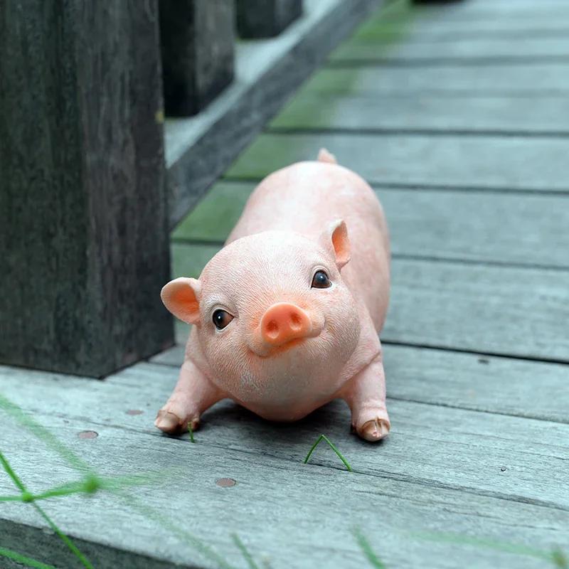 Simulation Pig Figurine Ornaments Garden Decoration Accessories Pig Resin Sculpture Model Handicraft Home Living Room Decor Gift