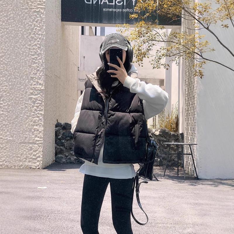 Double-sided down cotton vest women's autumn and winter new loose vest cotton vest jacket