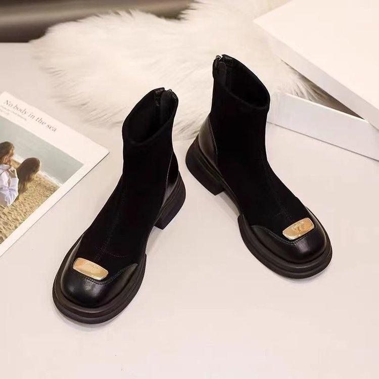 French thick heel Martin boots new autumn and winter thin bare boots small thick sole thick velvet short boots