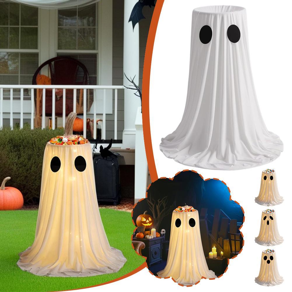 Halloween Glowing Ghost Candy Holder Bowl Ghost Treat Buckets Trick Or Treat Kids Gift Packaging Door Porch Ornaments Decor