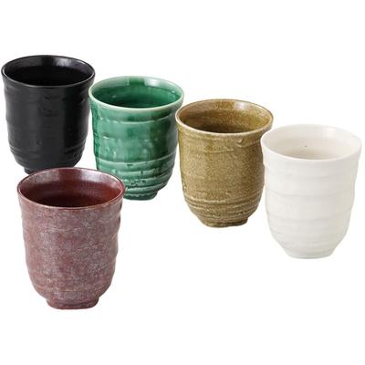 Yunomi Glazed Zen Meguri Teacup Diameter X Height Mino Made In Japan Ale-net 5-Piece (Yunomi) Set, Design, Five-Colored Set, 6.9cm 8.1cm, 170cc,