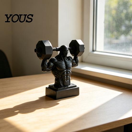 Fine 3D Printing Muscle Model Printed Man Figurine, Matte Black Realistic Iron-Lifting Shape Line Sculpture with Stable Base, Gym Decor