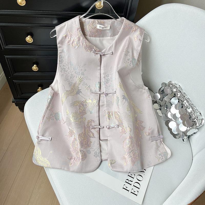 Disc button jacquard vest women's spring and summer 2025 new high-end vest sleeveless top