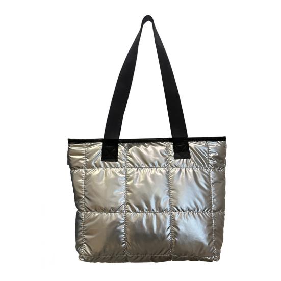 Puffer Tragetasche Damen Gesteppte Schultertasche Glänzende Puffige Handtasche Leichtgewichtige Geldbörse mit Reißverschluss für Arbeit Reisen Fitnessstudio Einkaufen