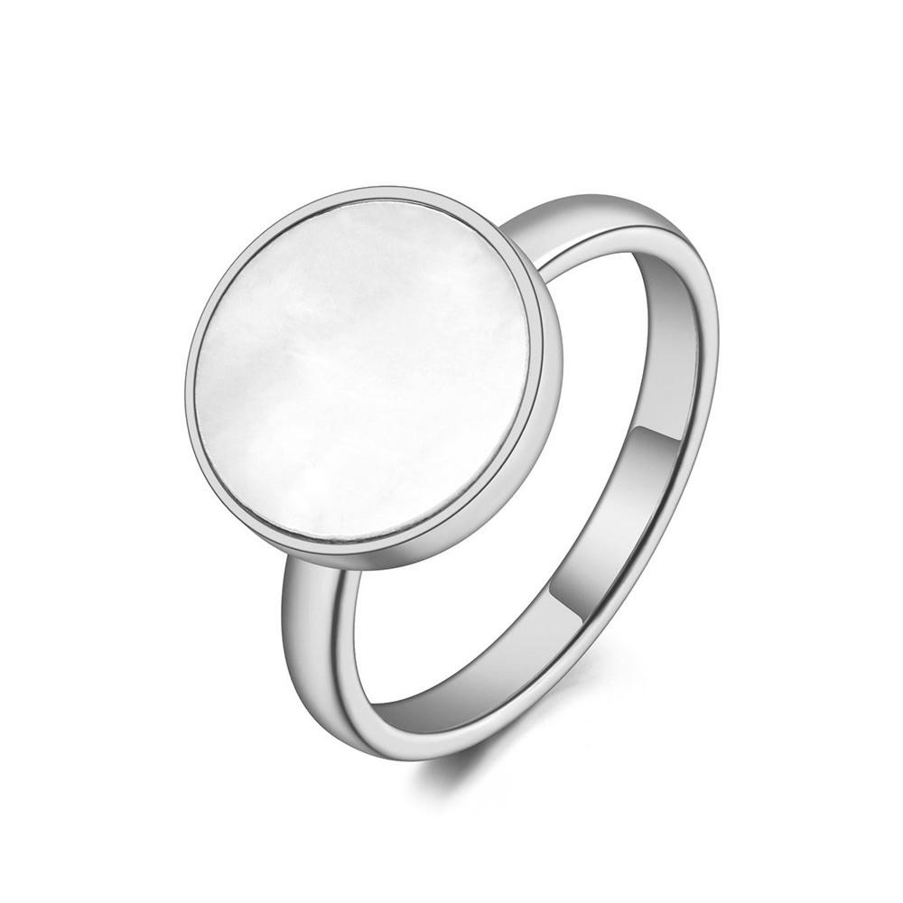 JeeMango Trendy Titanium Stainless Steel White Shell Party Ring Rose Gold Color Original Design Bohemia Ring For Women R20051