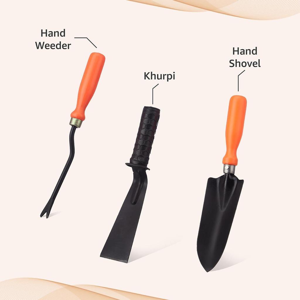 3-delars trädgårdsredskap | Stor spade, kultivator, ogräsrensare | Tillbehör för terrassodling