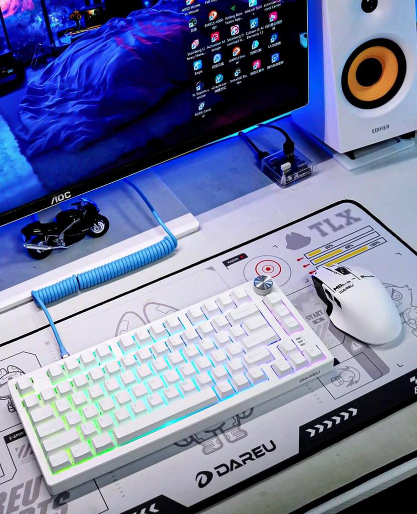 DAREU EK75RT Gaming Keyboard with Rapid Magnetic Adjustable Wired English Volume Control White Triggers, Switches, Actuation, Tenkeyless, TKL, USB,