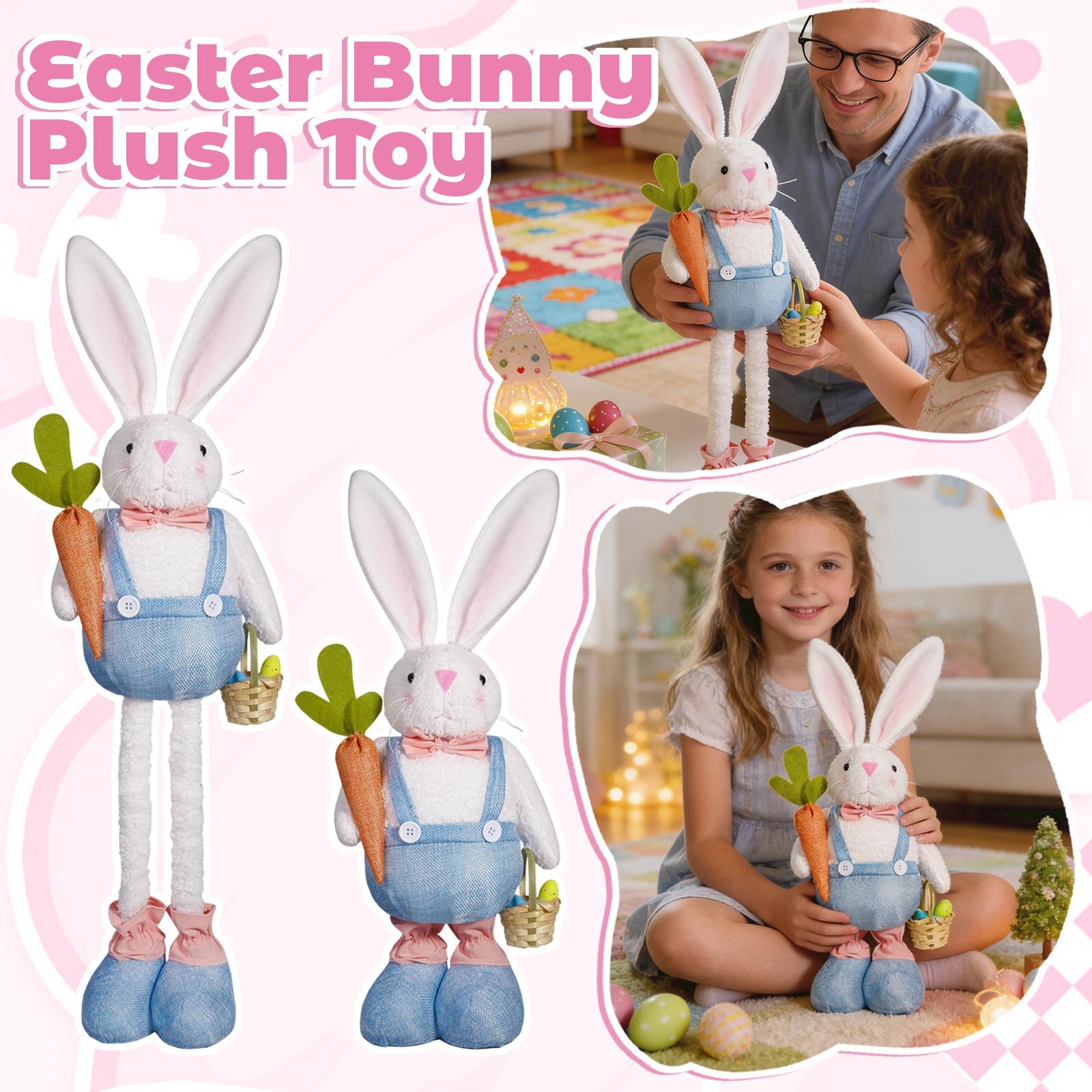 

Easter Bunny With Retractable Legs, Carrying A Carrot In A Basket, Cute Plush Toy Ornament. One Size білий