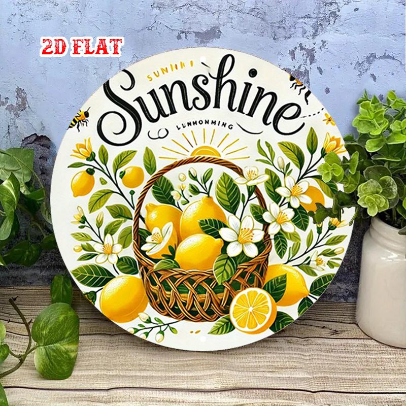 D Flat Round Aluminum Sign D Flat Design Featuring a Lemon Motif This Floral Tin Sign Measures X Inches And Serves