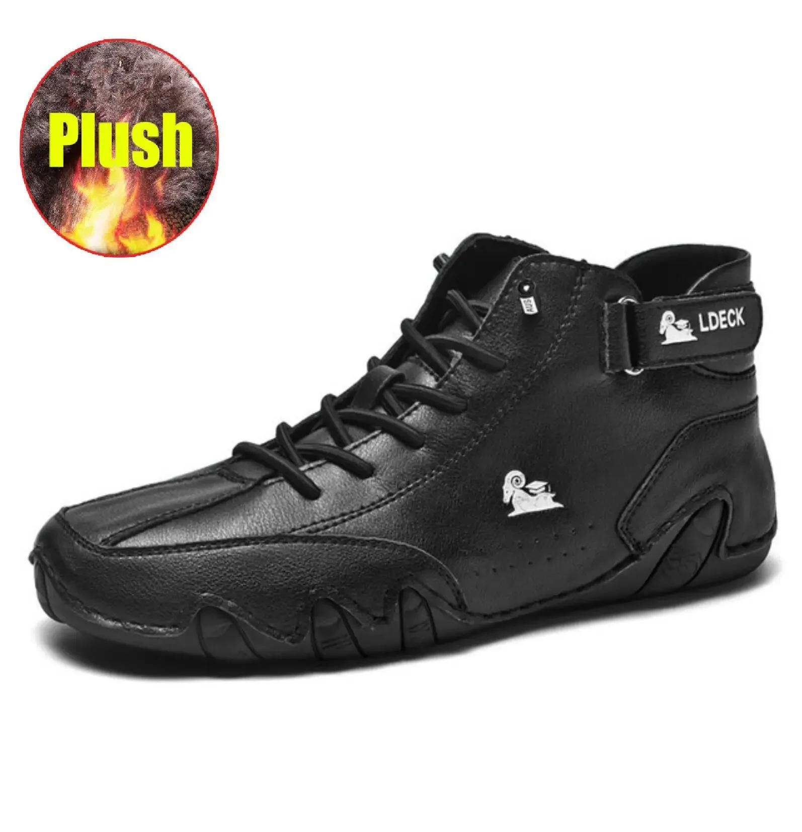 

Fashion Men Boots Winter with Fur Warm Handmade Ankle Boots Men Work Hot Sale Snow Shoes Men Split Leather Boots Casual High Top Loafer 37