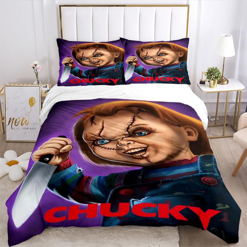 Juego de Ropa de Cama Chucky Los Leales Sujetos del Terror 3 Piezas Incluye Funda de Edredón y Fundas de Almohada, Adecuado para Todas las Estaciones H017