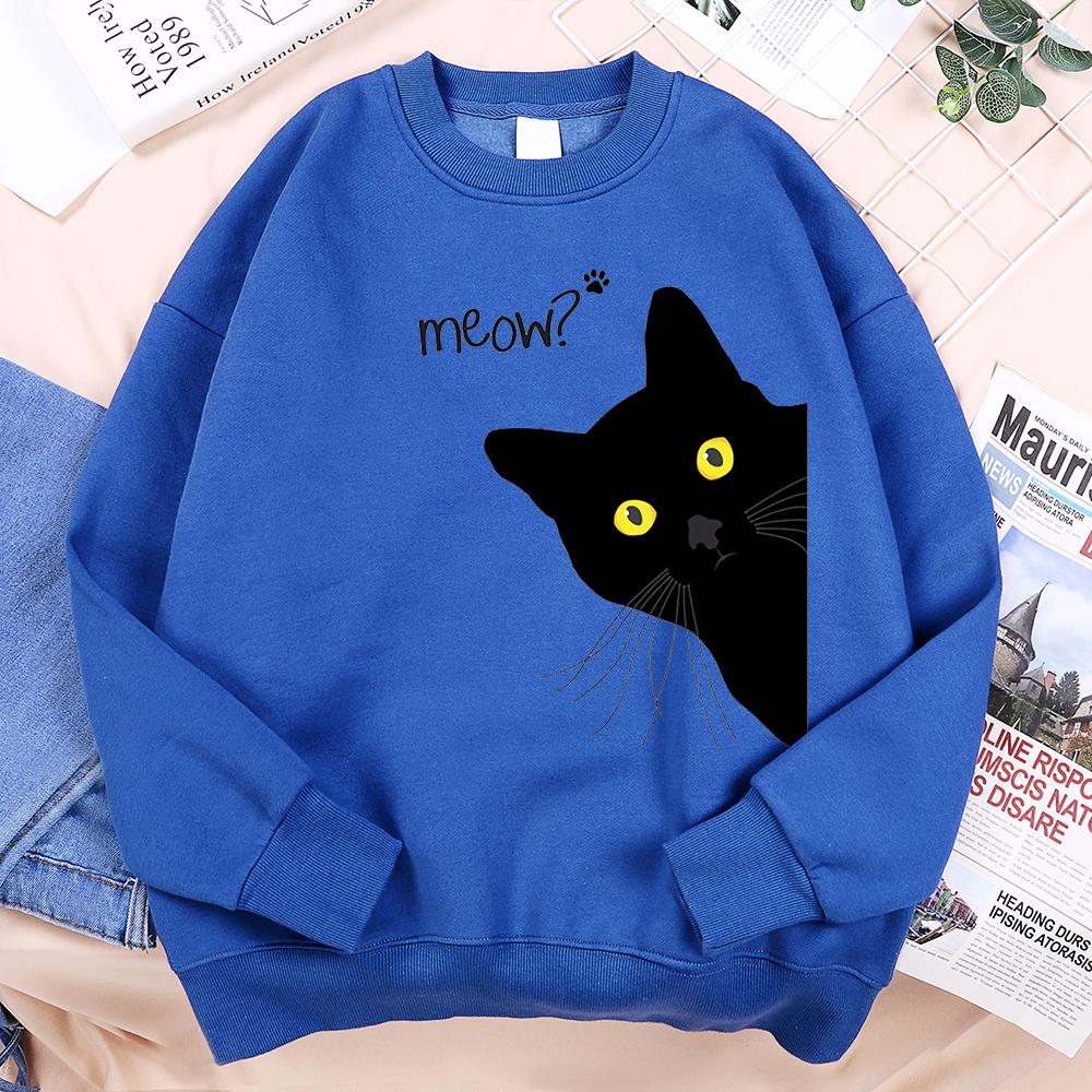 Fun Cat Diagram Print Pullovers Autumn Basics Loose Street Women Clothing Fashion Oversize Versatile Daily Warm Long Sleeved Crew Neck Pullover