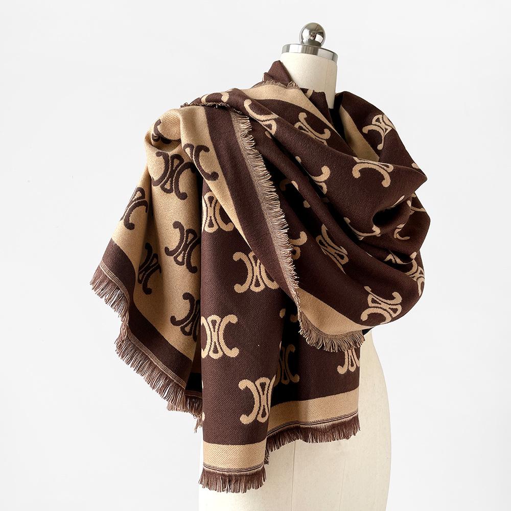 

Grandma Xiang scarf autumn and winter imitation cashmere high-end shawl letter double printed scarf elegant celebrity shawl 192*64cm
