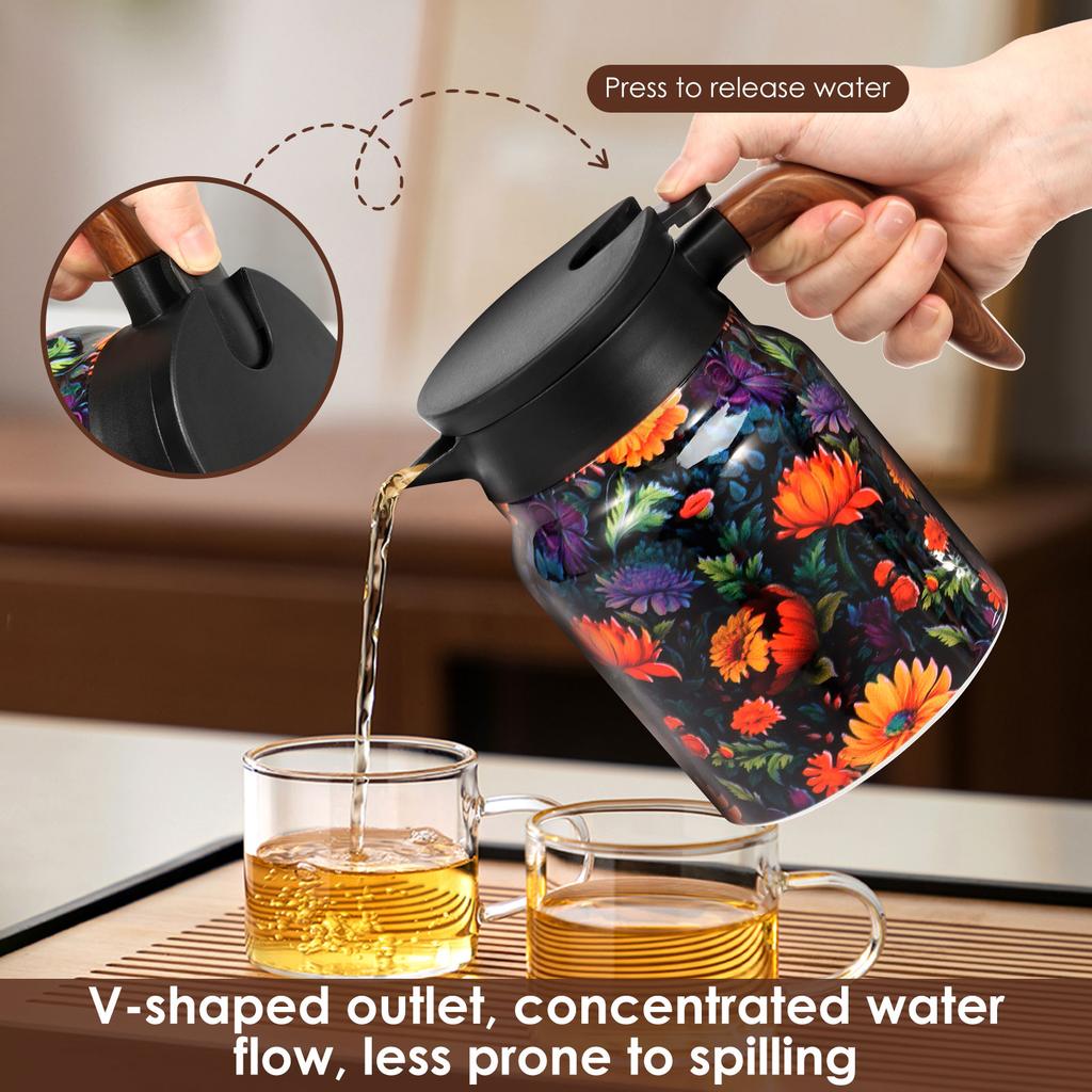 800/1000ml Vintage Blumen Tee Thermoskanne Edelstahl Teekessel Auslaufsichere Teekanne mit Tee-Sieb Mini Thermo Kaffeekanne