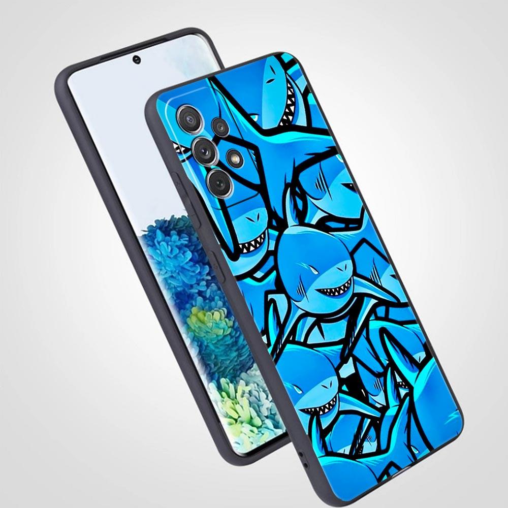 Seaside Sharks Pattern Phone Case for Samsung Galaxy A55 A35 A15 A14 A13 A25 A54 A51 A71 A72 A73 A32 A52 A41 5G Soft TPU Shell