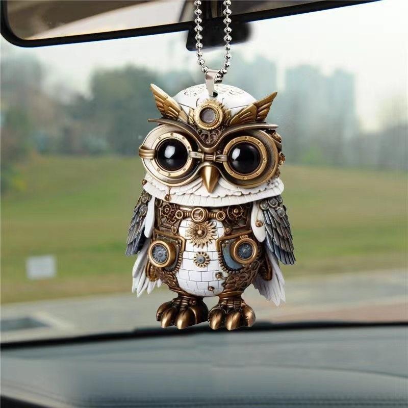 Owl Car Interior Decoration Pendant Acrylic Flat Car Rearview Mirror Jewelry Pendant Keychain Pendant