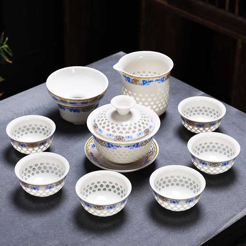 Haofeng Honeycomb Blue and White Porcelain Tea Set