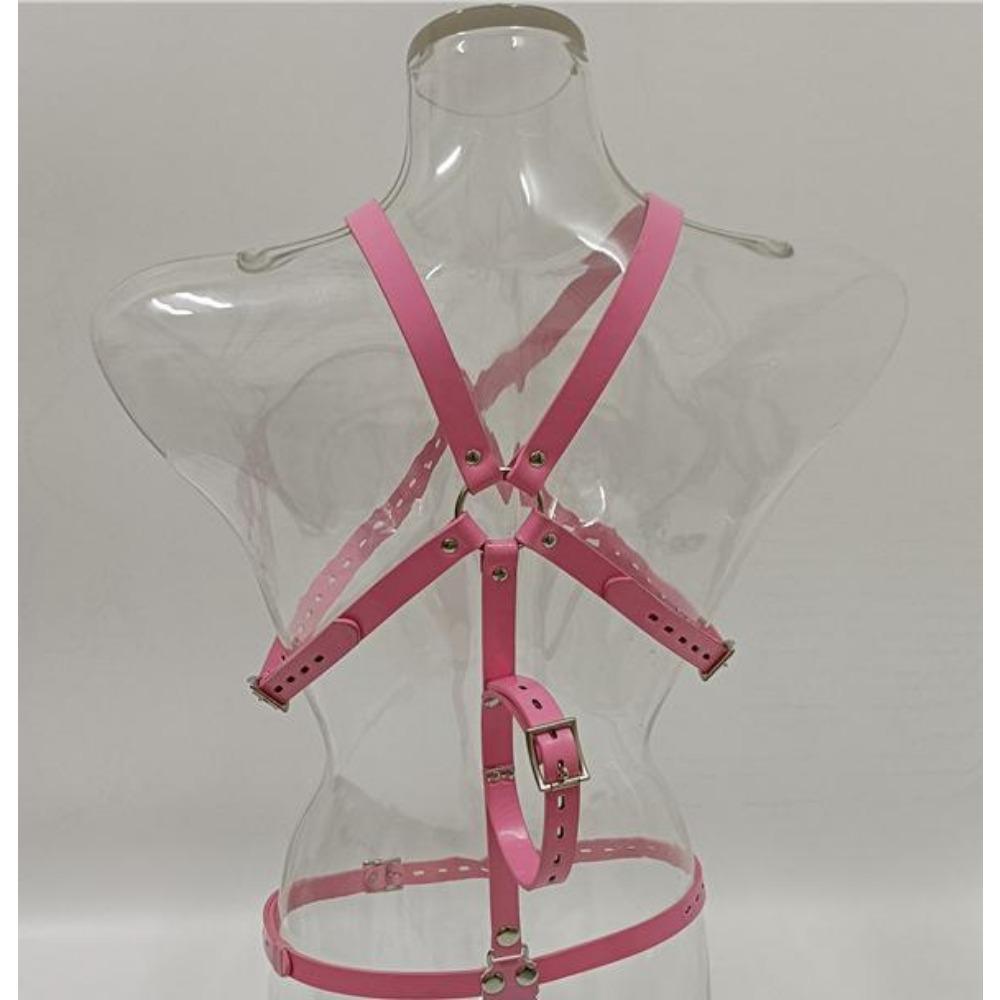 Female Bondage Harness Body Adjustable Leather Belt with Plug Hook Restraints Metal Butt Plug Sex Toy Body Harness