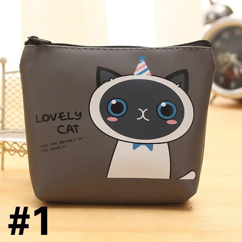 Cartoon-PU-Leder-Reißverschluss-Geldbörse für Studenten, niedliche Cartoon-Katze, weiblich, hält Münztasche