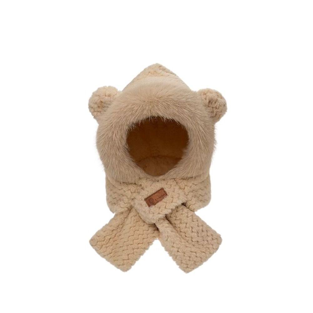 Warm Plush Scarf Soft Winter Neckerchief Cartoon Bear Ear Hat  Ski